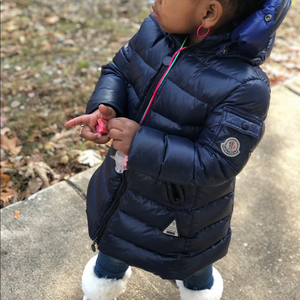 Navy blue Moncler girls trench puffer coat